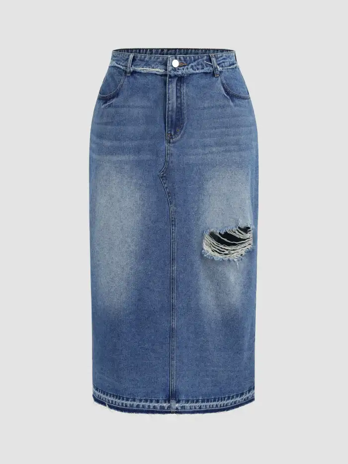 Amazon Frayed Denim Pencil Skirt Denim Denim Mid Rise Solid Pocket - Main Image