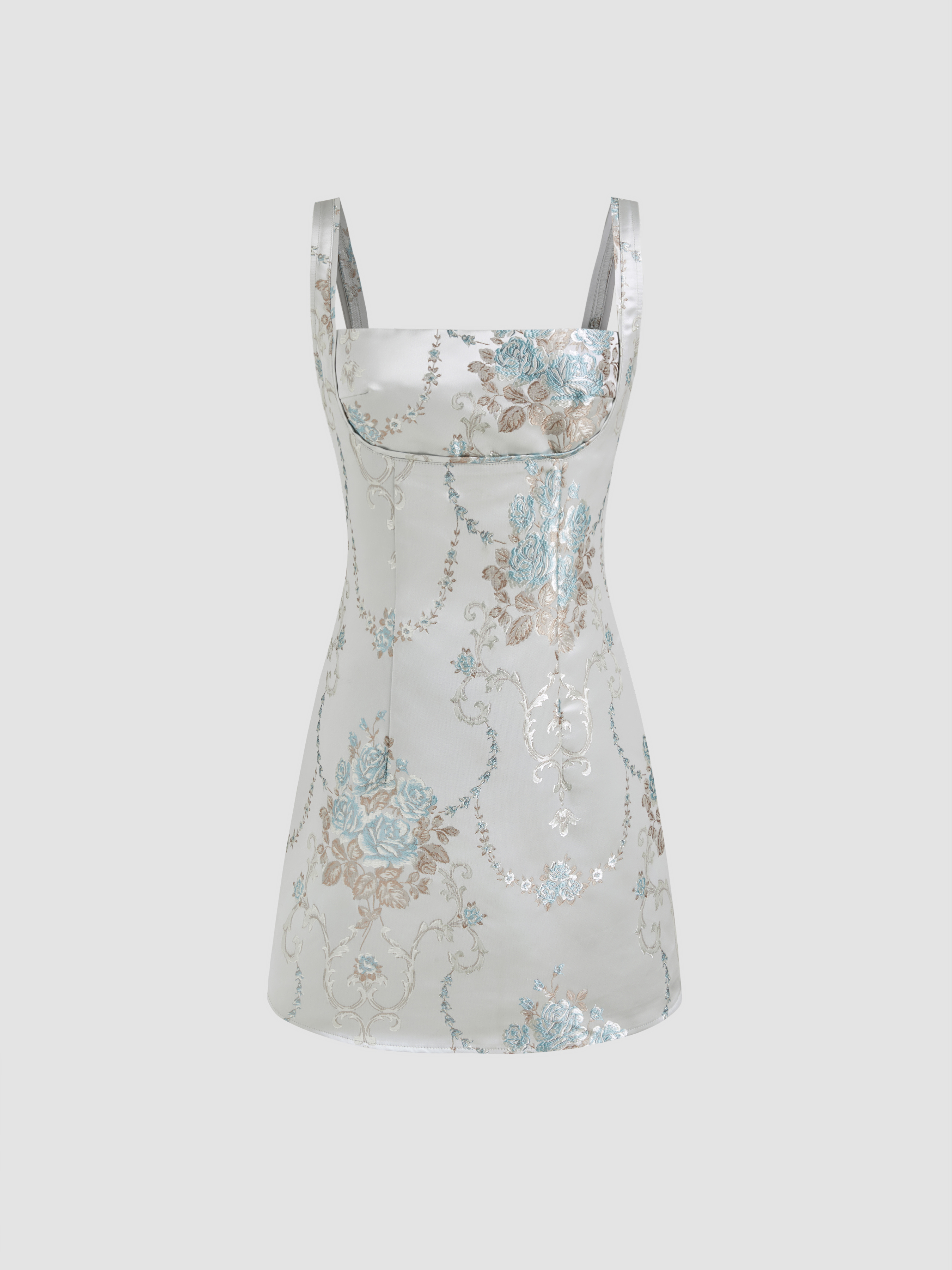 Jacquard Jacquard Square Neck Floral Mini Dress For Date