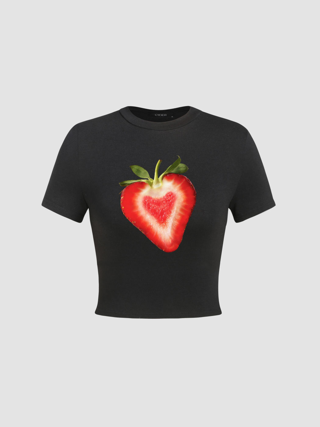 Round Neckline Strawberry Graphic Crop Short Sleeve Tee