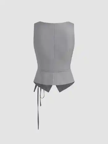 V-neck Solid Knotted Blazer Vest