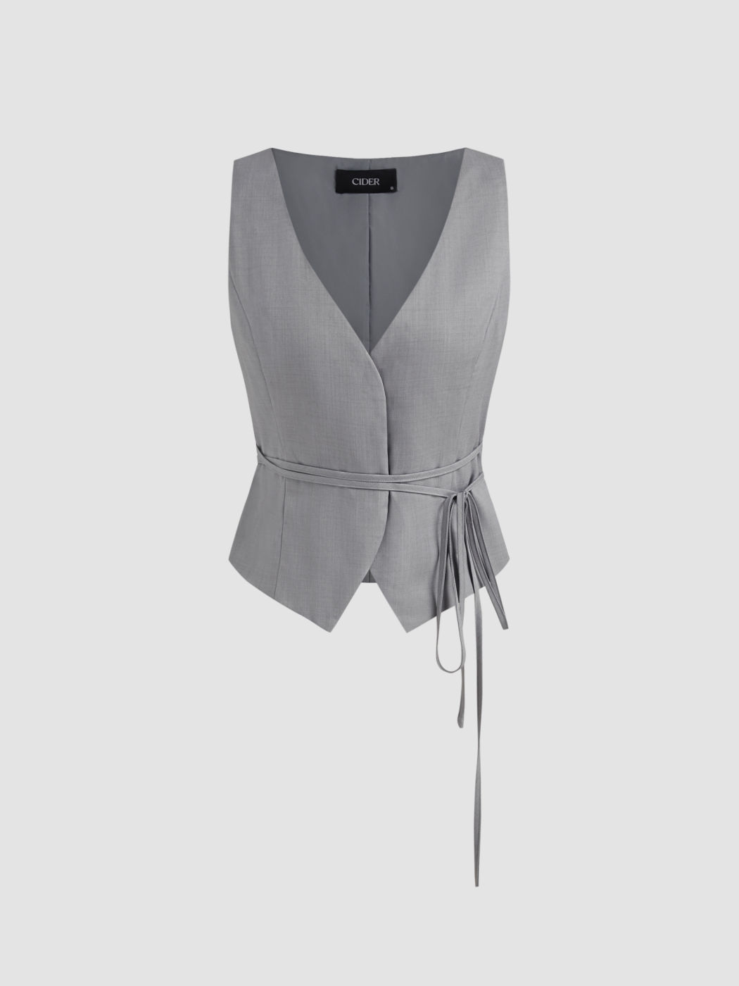 V-neck Solid Knotted Blazer Vest