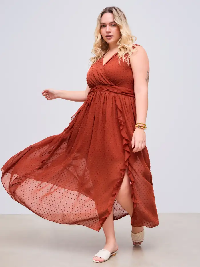 Mesh V-neck Abstract Wave Knotted Mini Dress Curve & Plus