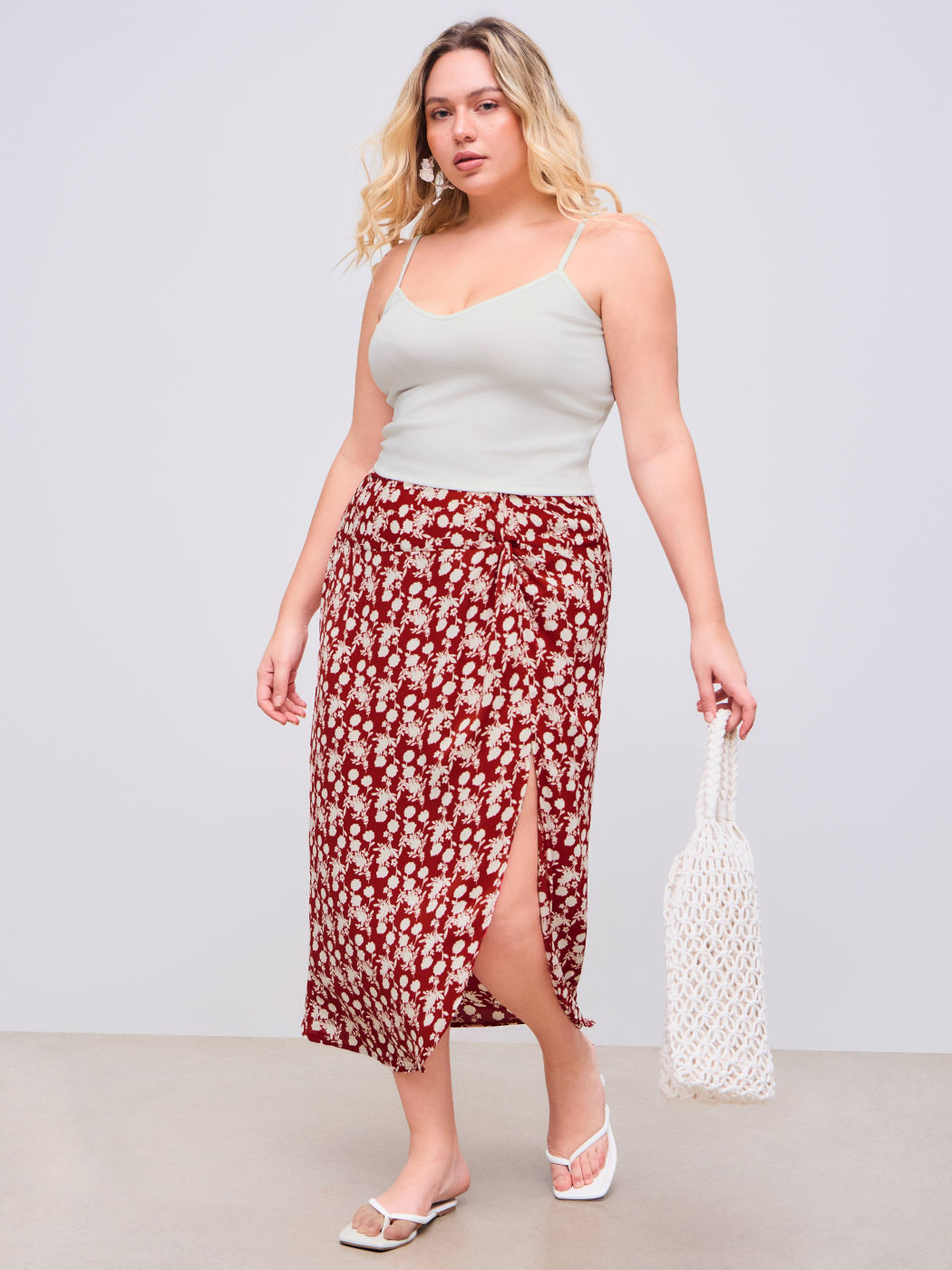 Solid Crop Cami Top & Floral Twist Split Maxi Skirt Curve & Plus