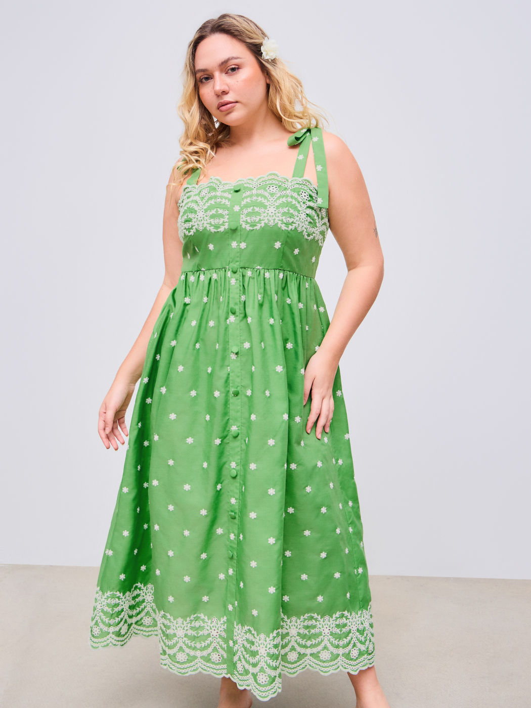 Woven Square Neck Floral Embroidery Maxi Dress Curve & Plus