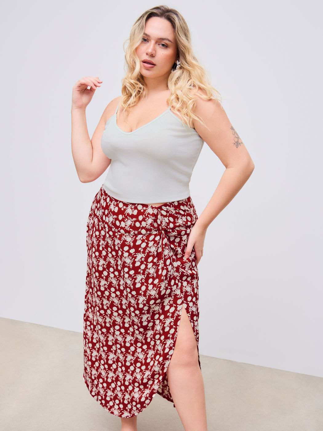 Solid Crop Cami Top & Floral Twist Split Maxi Skirt Curve & Plus