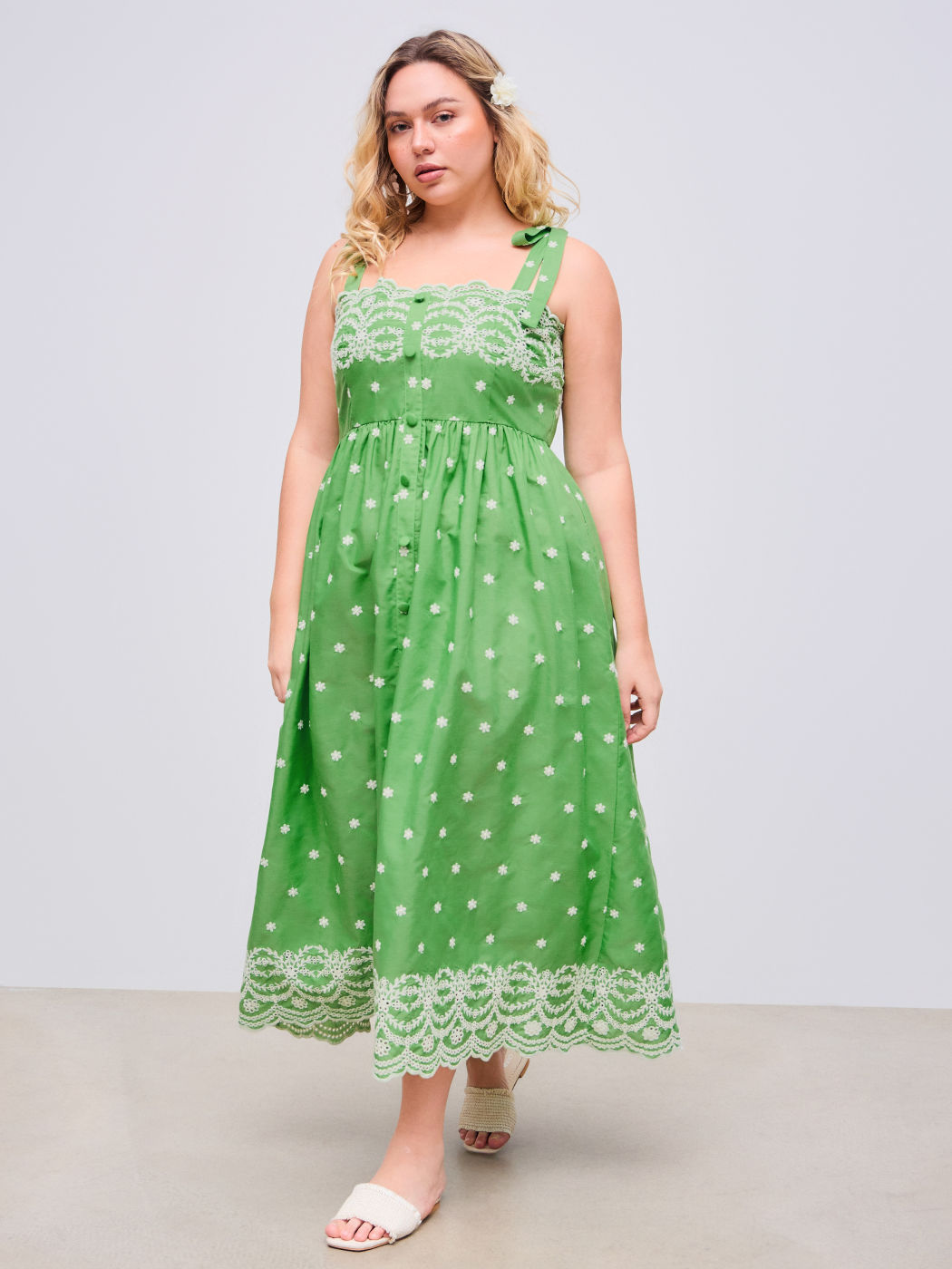 Woven Square Neck Floral Embroidery Maxi Dress Curve & Plus