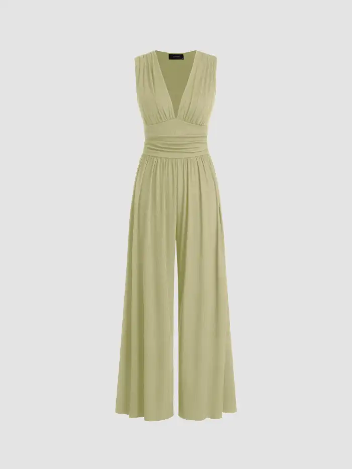 Knit Fabric Boat Neck Twist Backless Wide Leg Jumpsuit For Daily Casual Date