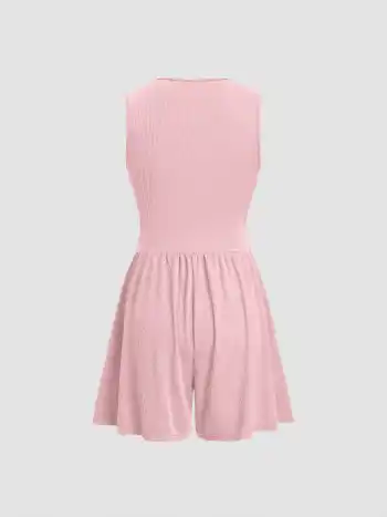 Combishorts en couleur unie à col V, plissé et avec poches