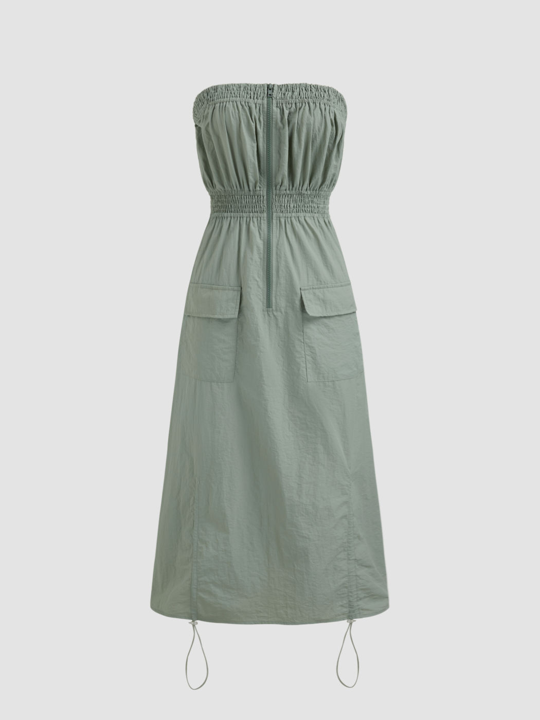 Gerafftes Cargo-Röhren-Midikleid mit Reißverschluss und Kordelzug