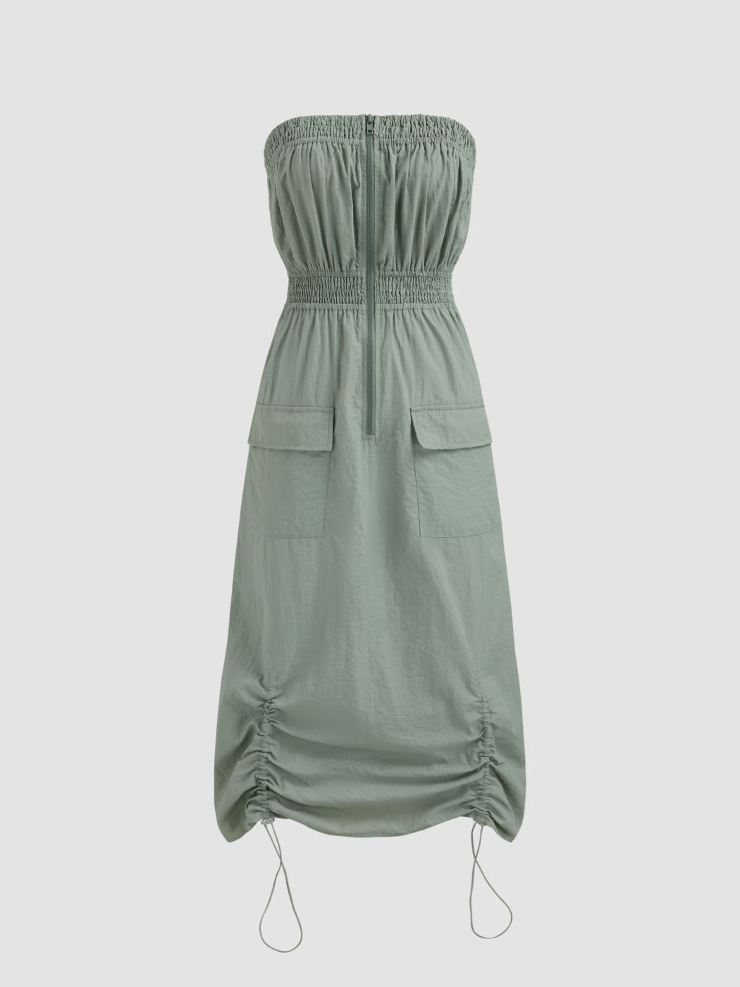 Gerafftes Cargo-Röhren-Midikleid mit Reißverschluss und Kordelzug
