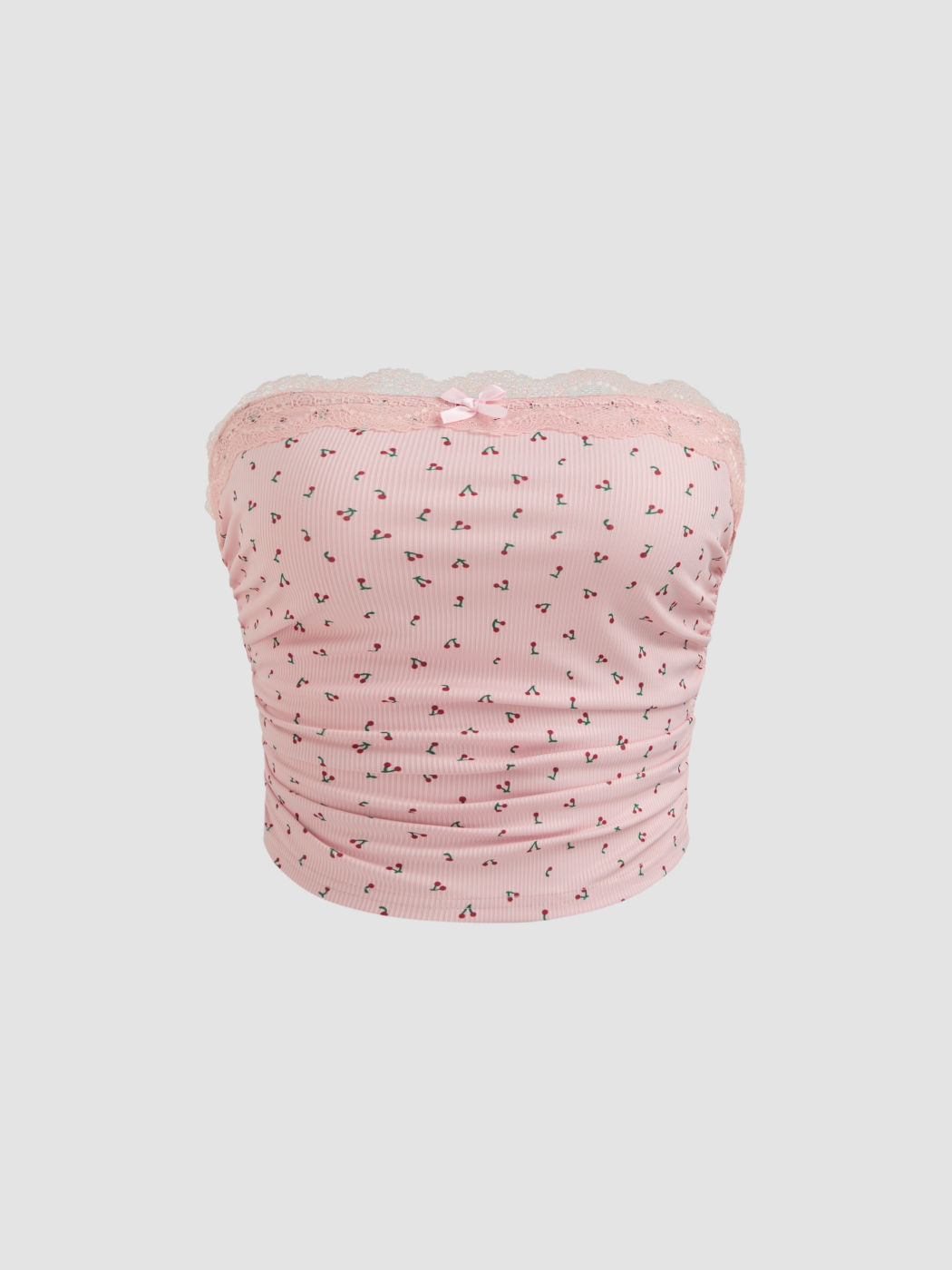 Floral Bowknot Ruched Crop Tube Top