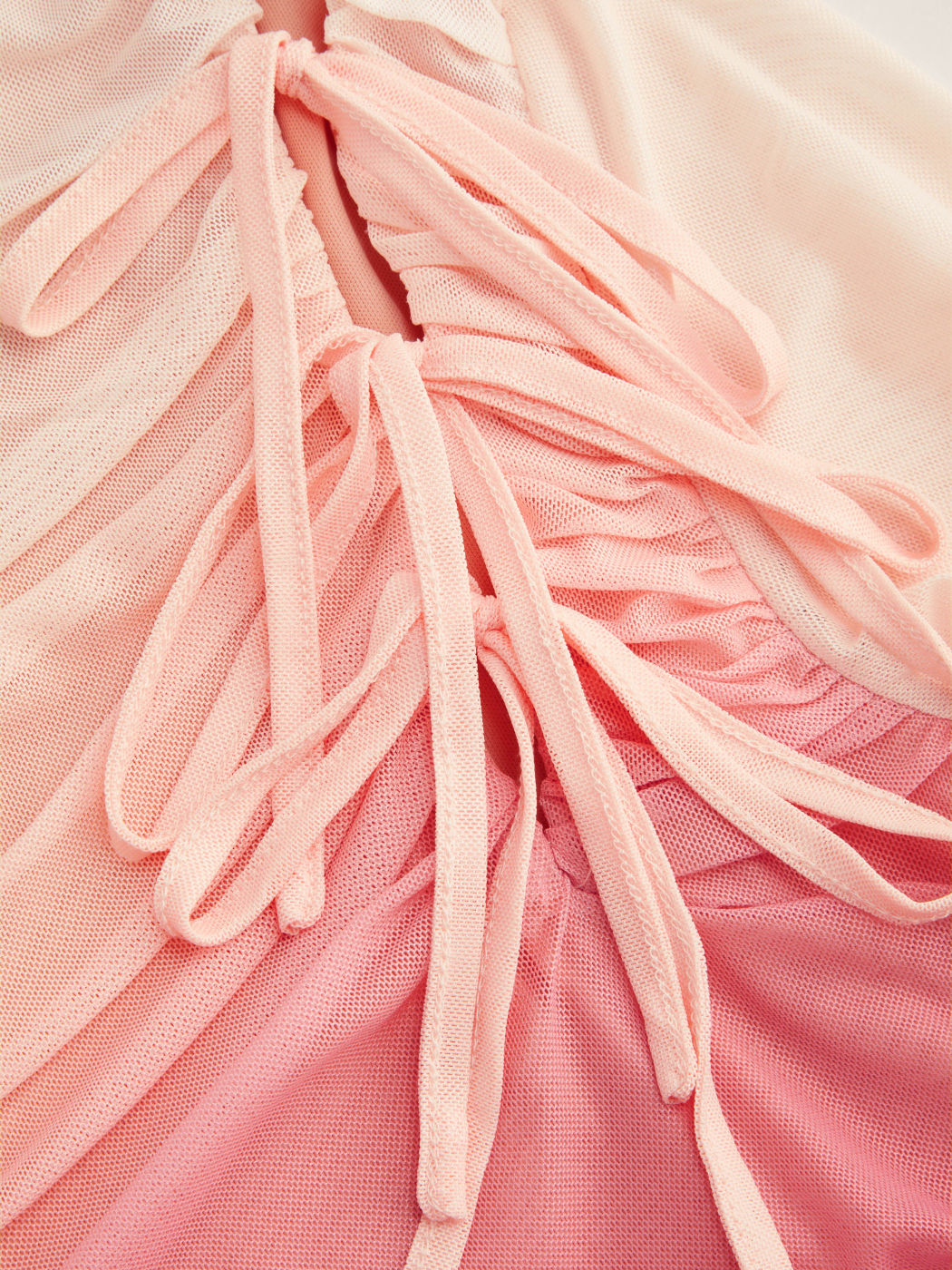 Mesh Stand Collar Gradient Ruched Knotted Maxi Dress