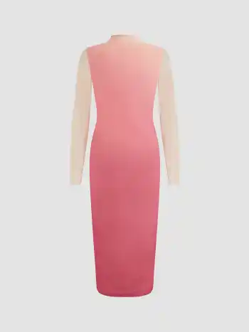 Mesh Stehkragen Gradient Gerafftes Geknotetes Maxikleid