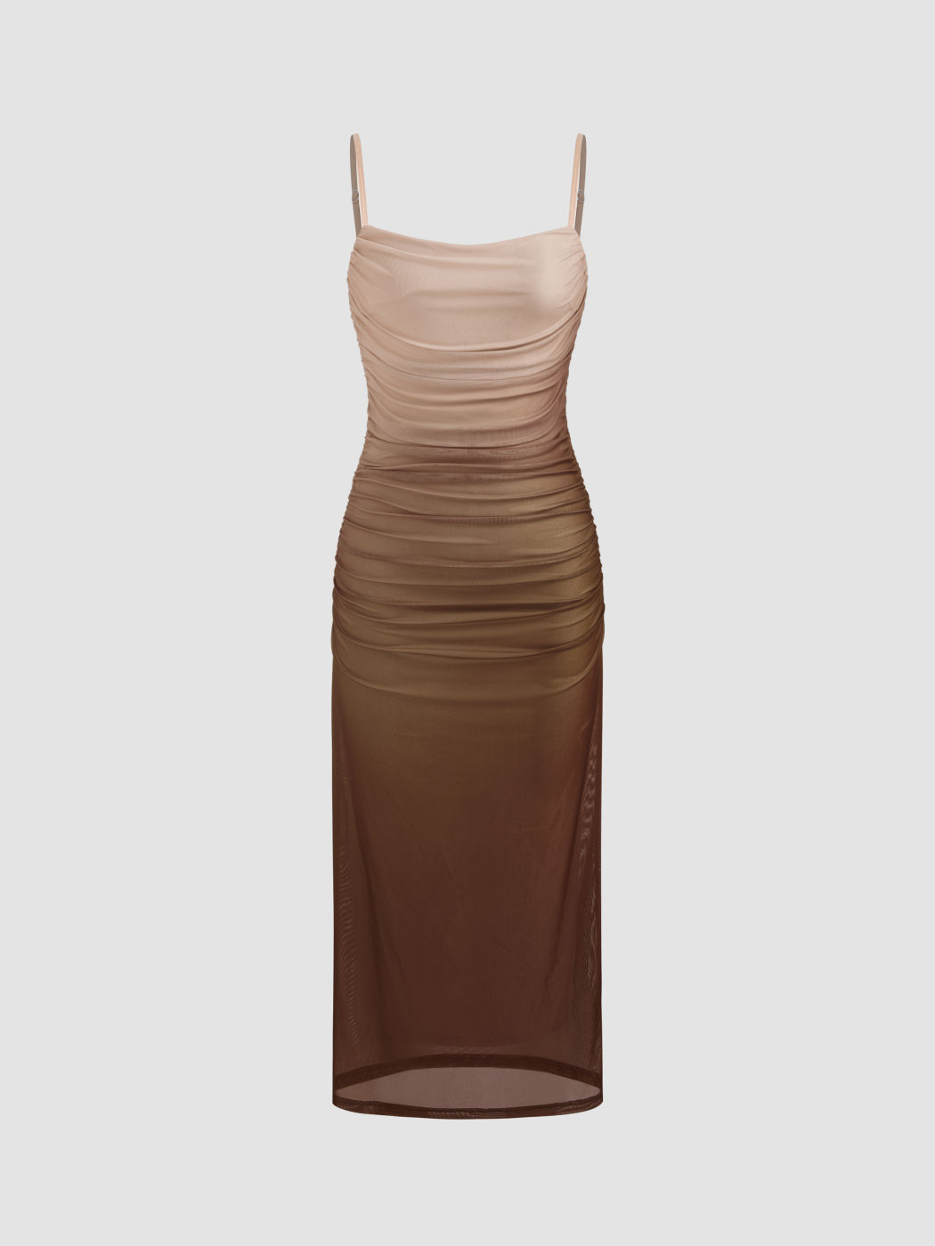 Mesh Square Neck Gradient Ruched Maxi Dress