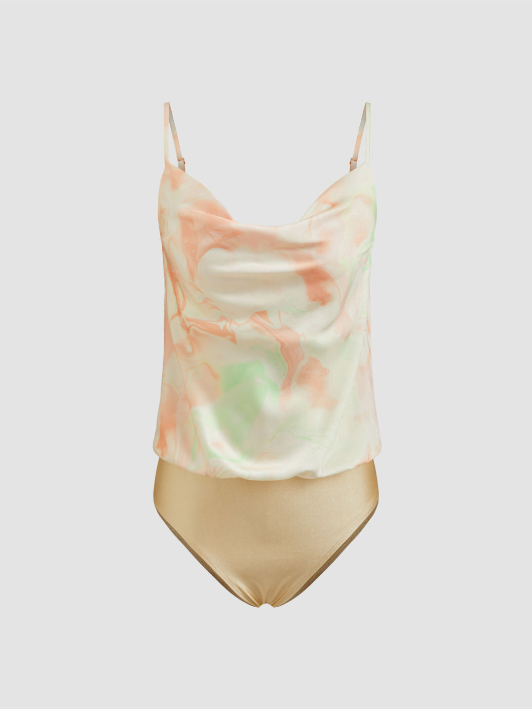 Satin Cowl Neck Tie Dye Cami Bodysuit
