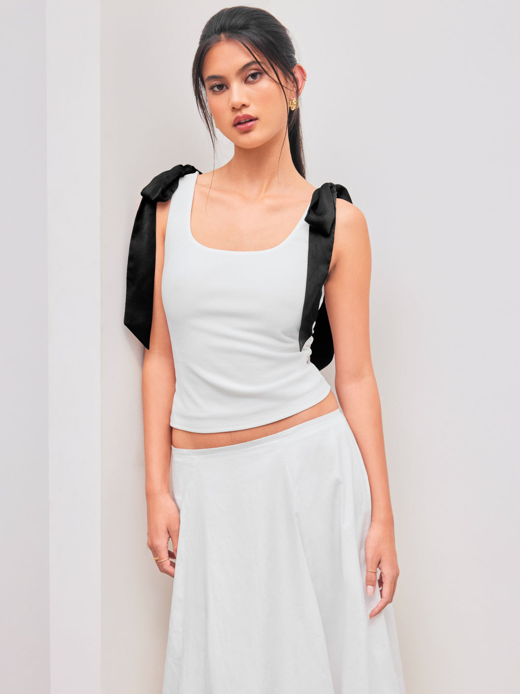 Square Neck Solid Bowknot Tank Top