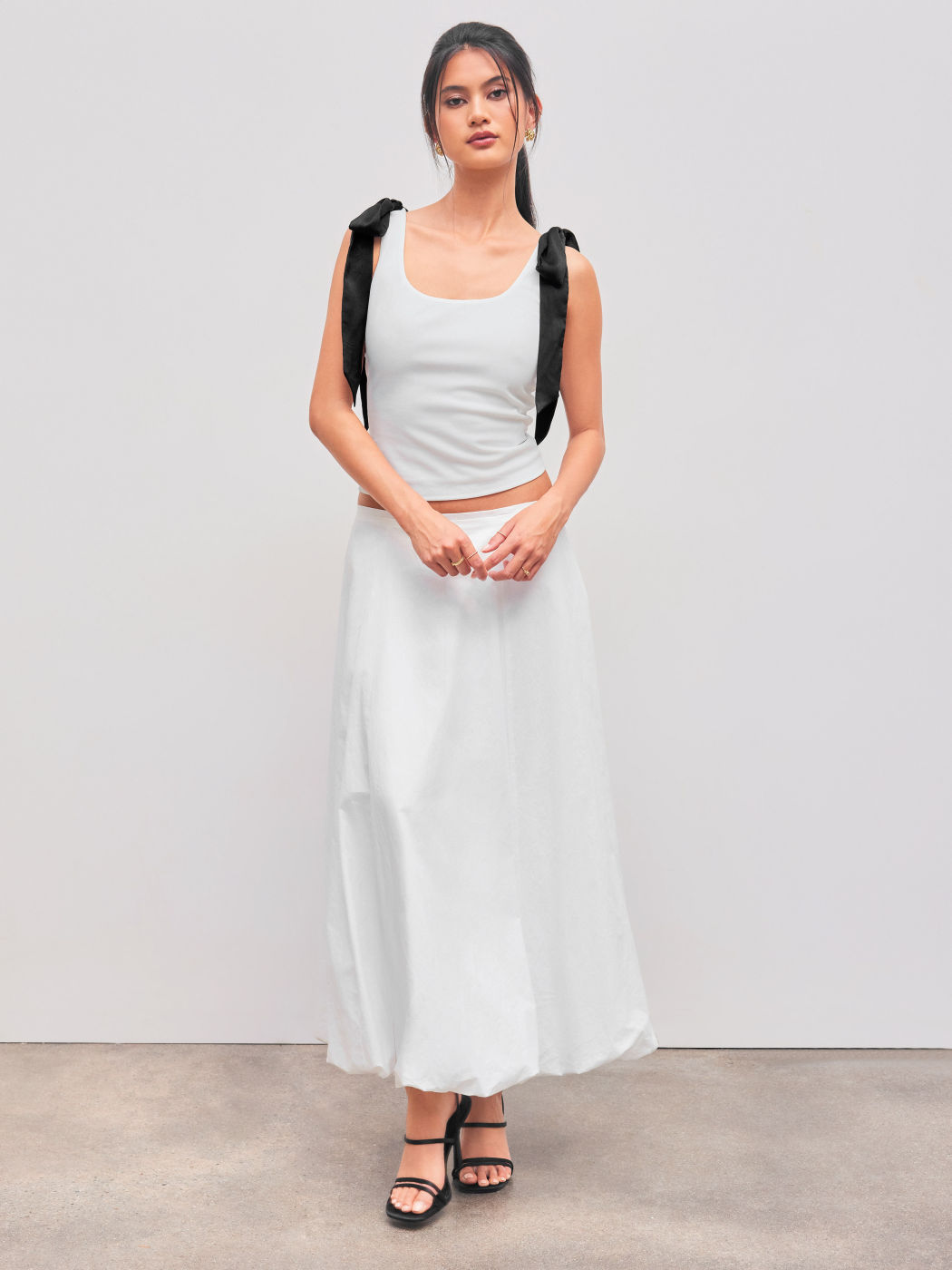 Square Neck Solid Bowknot Tank Top