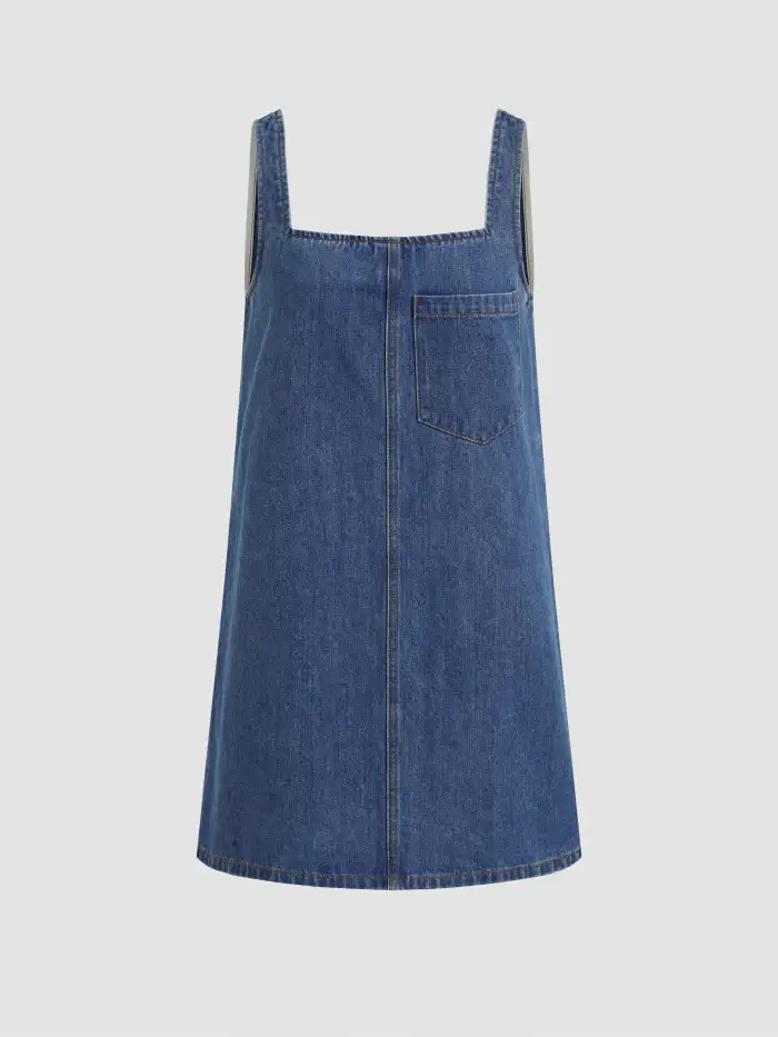 Denim Solid Buckle Pocket Mini Dress