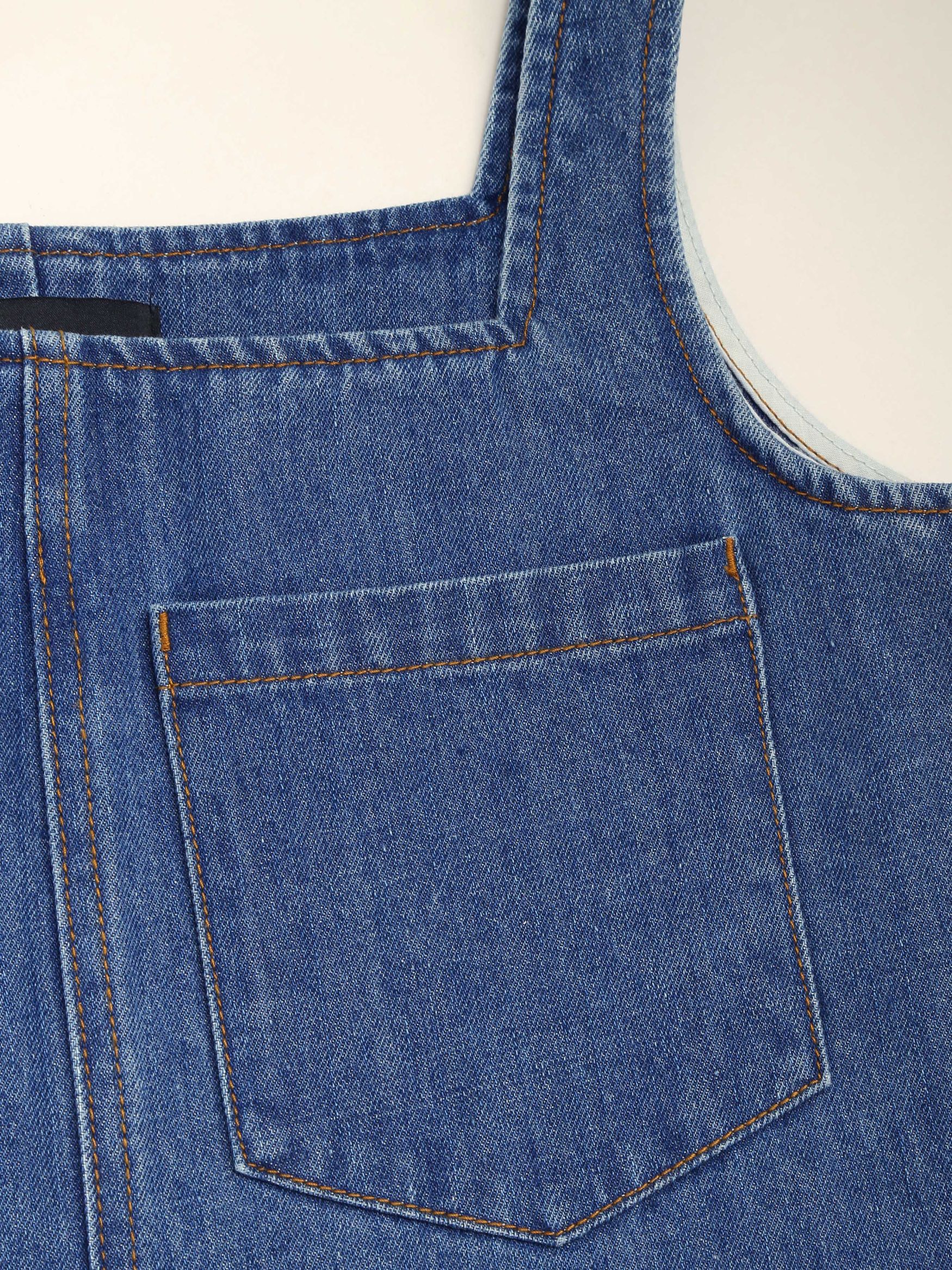 Denim Solid Pocket Oversized Mini Dress