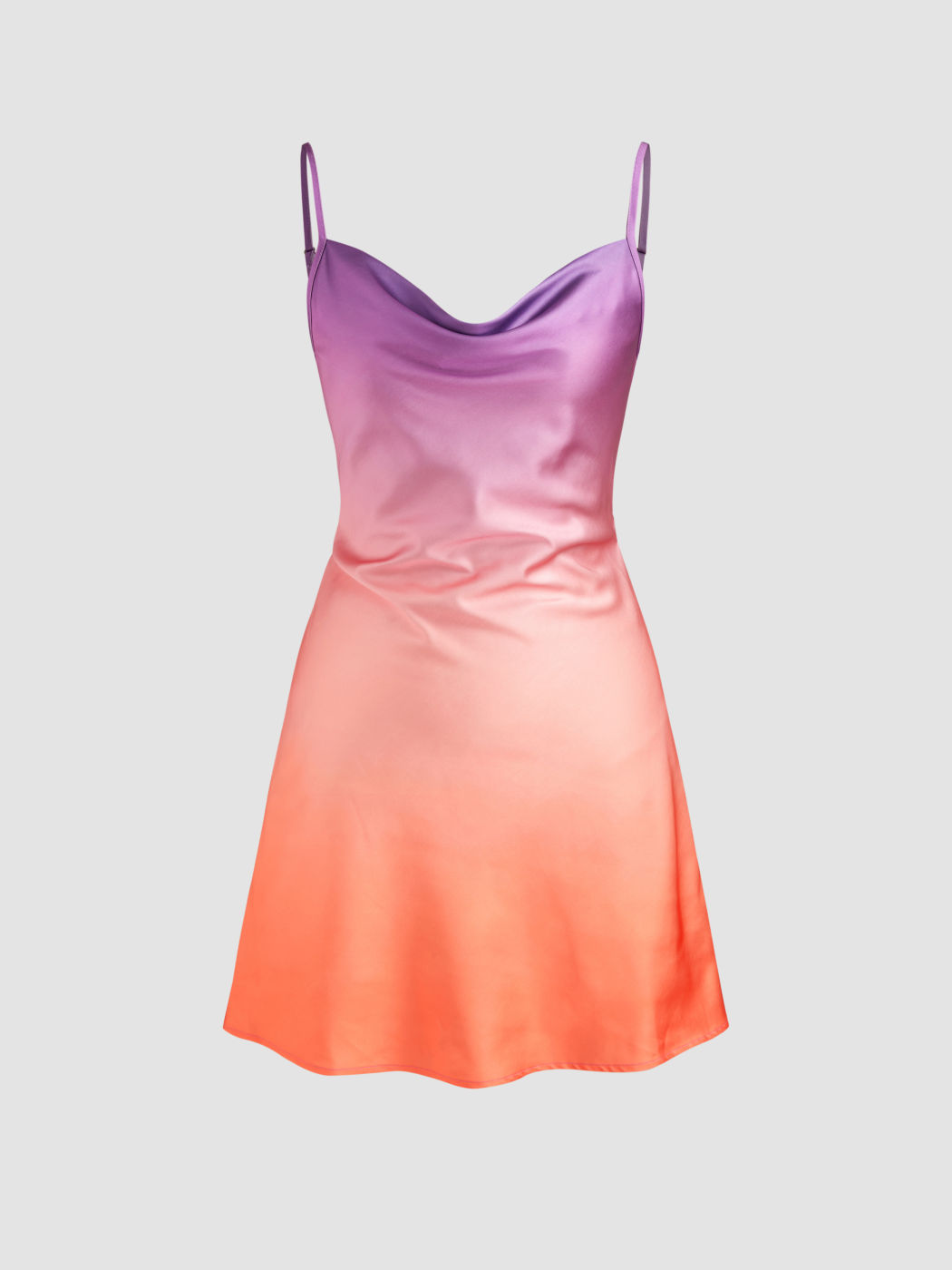 Satin Cowl Neckline Gradient Knotted Cami Mini Dress