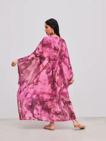 V-Ausschnitt Blumen Dolmanärmel Maxikleid