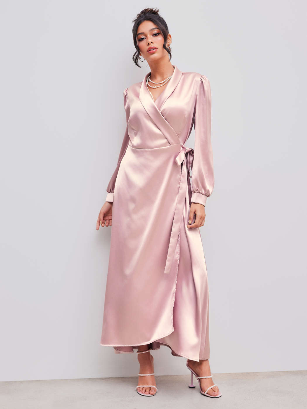 Casual Long Satin Wrap Dress Buy Boohoo Satin Long Sleeves Wrap