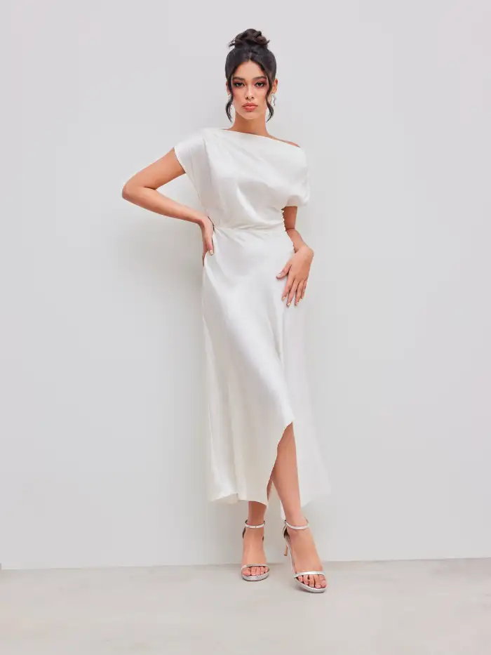 Satin Round Neckline Solid Knotted Top & Mid Rise Pocket Wide Leg Trousers Set