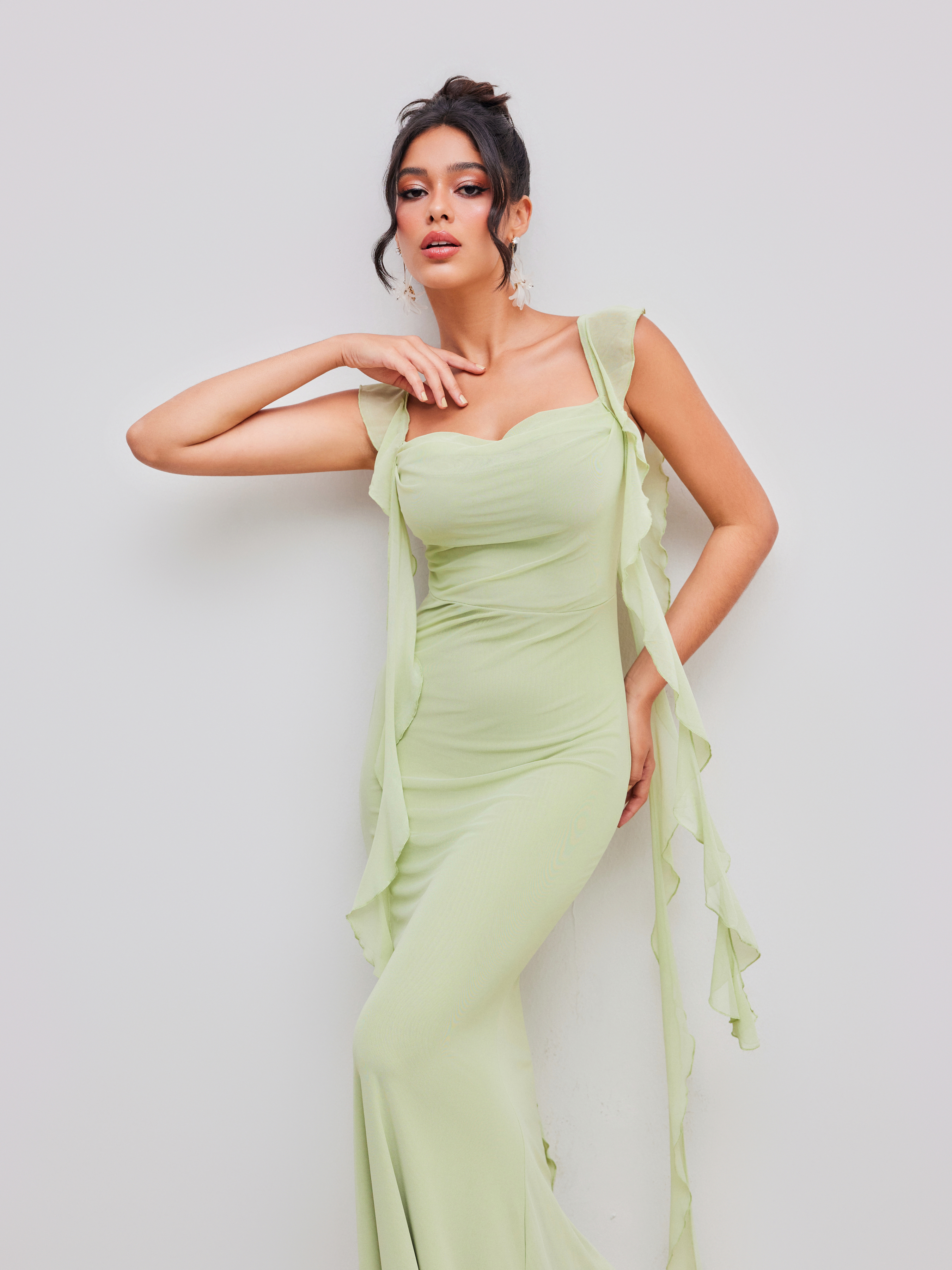 Wedding Guest Dress Mesh Mesh Ruffle Hem Maxi Dress For Vacation