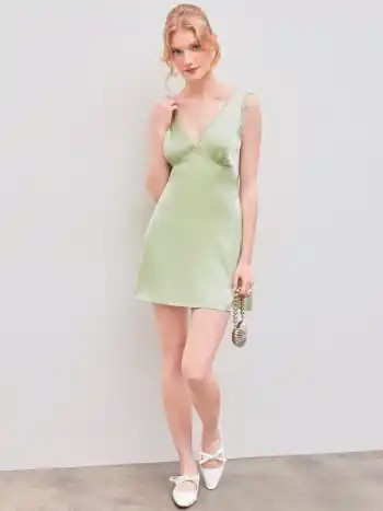 V-Ausschnitt Einfarbiges Spitzenbesatz Minikleid