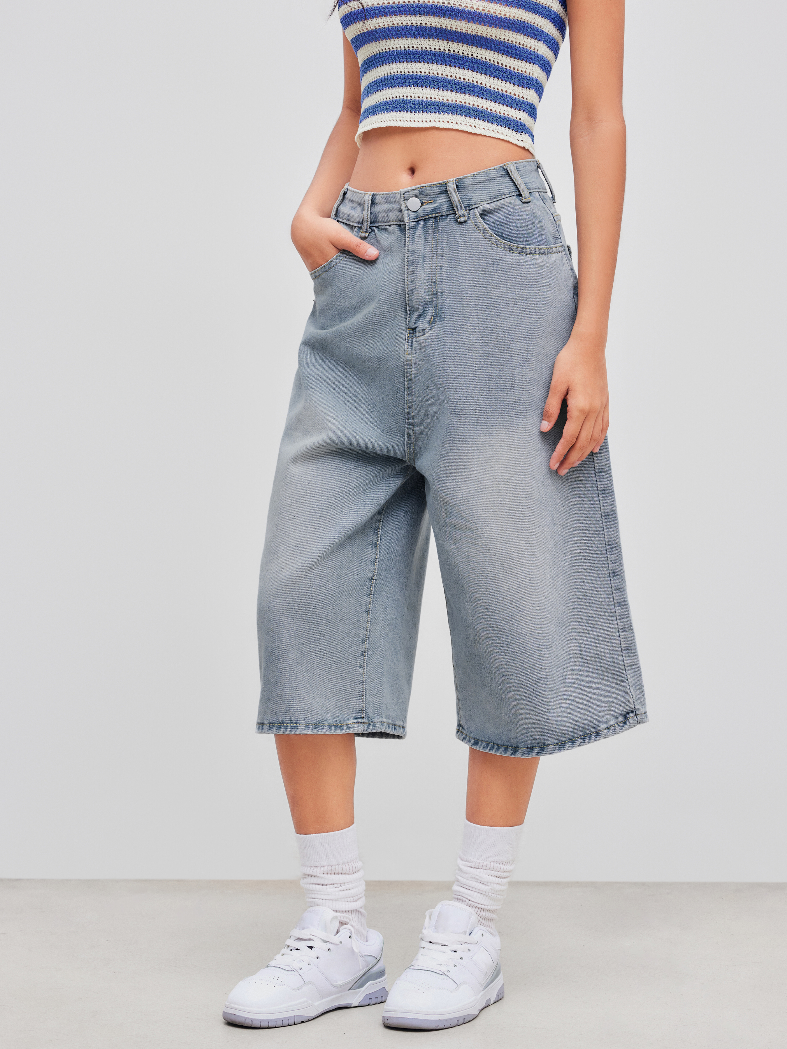 ハーフ・ショートパンツ [COLN] keeper wide denim bermuda pants (2c) Wild Fable Women's High-Rise Wide Leg Bermuda Jean Shorts