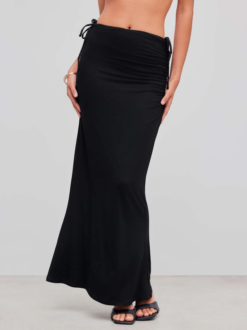 Jupes longues Tricot Mid Rise Solid Ruched Maxi Skirt For Travail