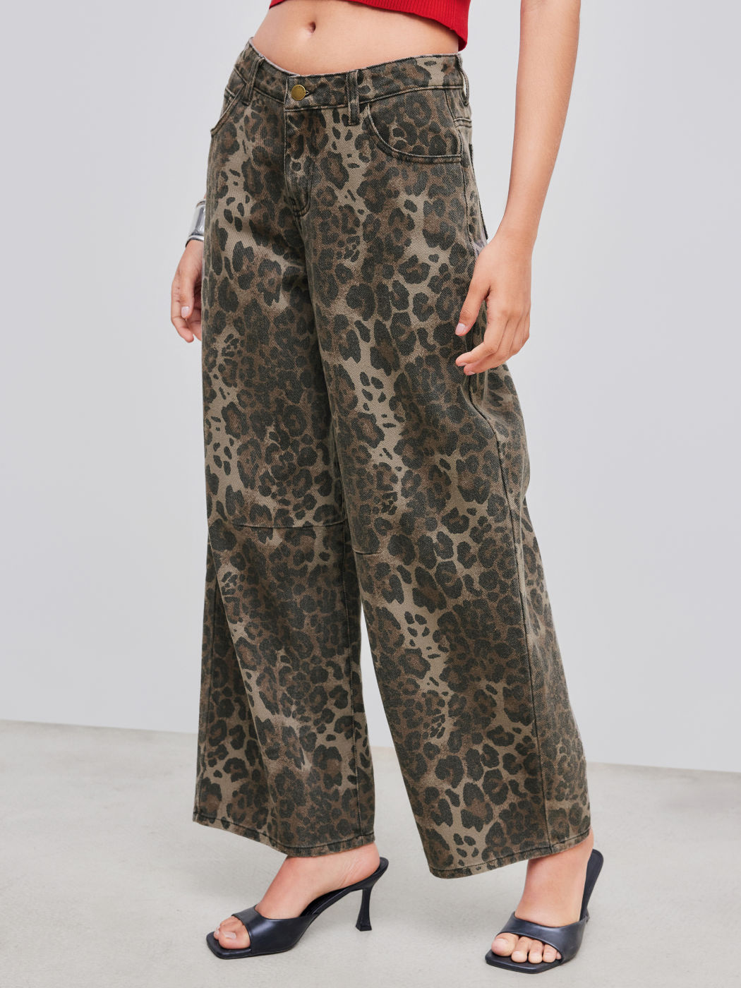 Cider Denim Mid Rise Leopard Barrel-leg Jeans