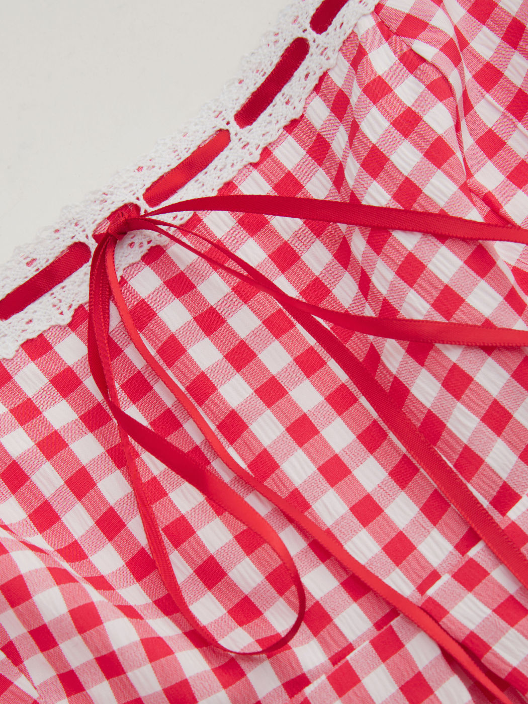 Square Neck Gingham Babydoll Knotted Layered Mini Dress