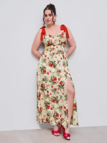 Floral Knotted Split Midi Dress Curve & Plus