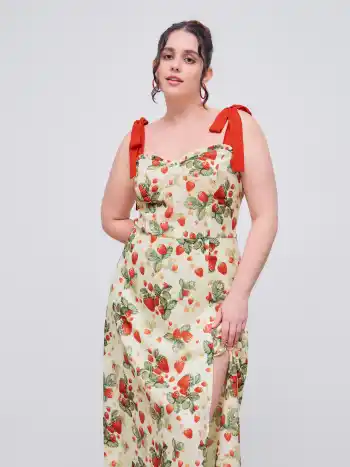 Floral Knotted Split Midi Dress Curve & Plus