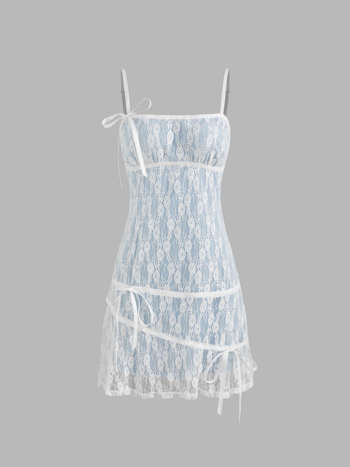 Lace Square Neck Solid Bowknot Mini Dress
