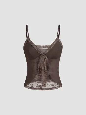 V-Ausschnitt Spitzengeknotete Camisole Oberteil