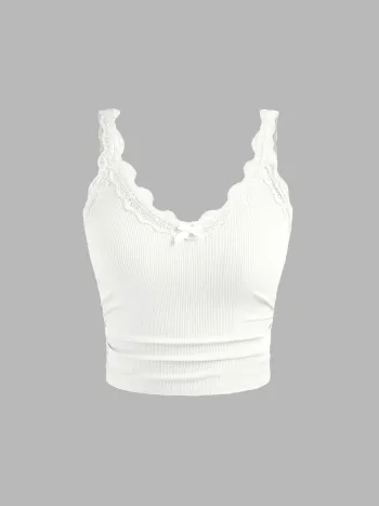 V-neck Bowknot Lace Cami Crop Top