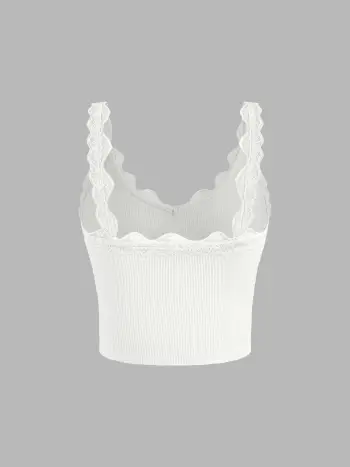 Top con scollo a V e fiocco in pizzo Cami Crop