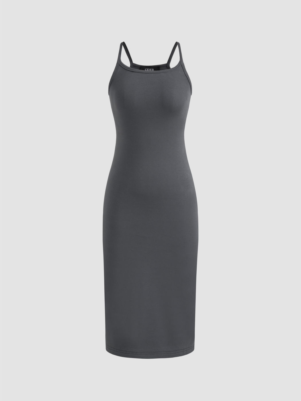 Cotton-blend Square Neck Solid Midi Dress