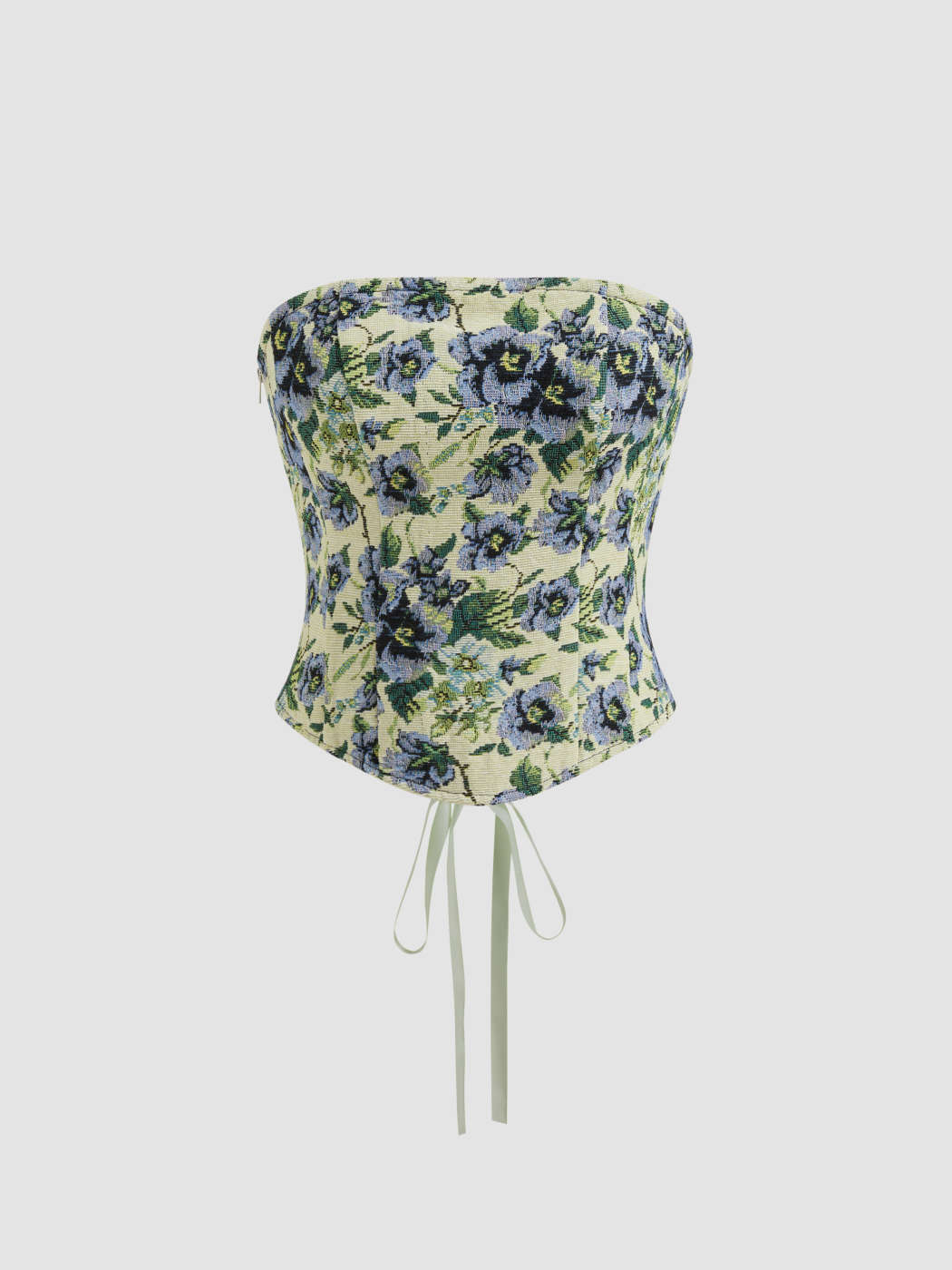 Woven Strapless Floral Lace Up Zipper Corset Tube Top For Vacation