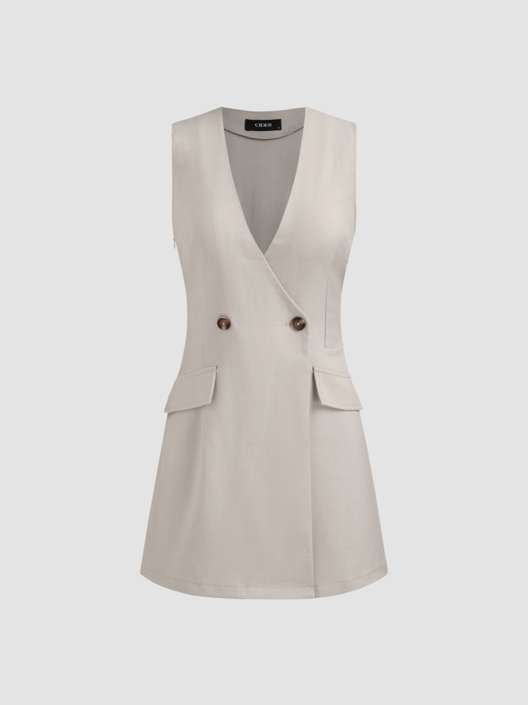 V-neck Solid Pocket Romper
