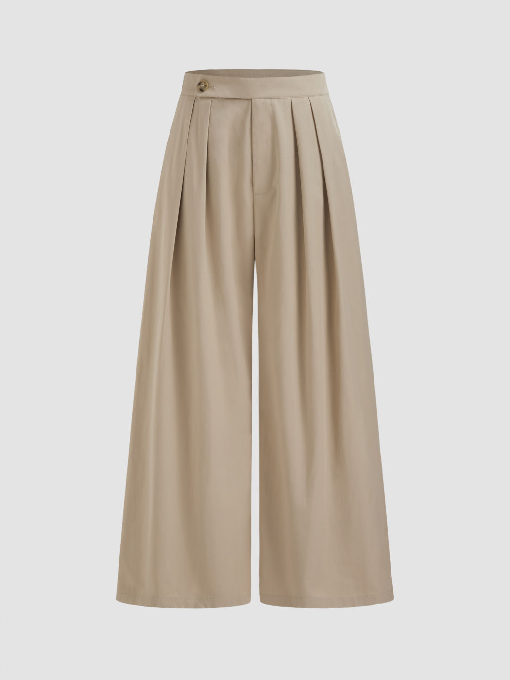 Mid Rise Solid Pleated Pocket Wide Leg Trousers
