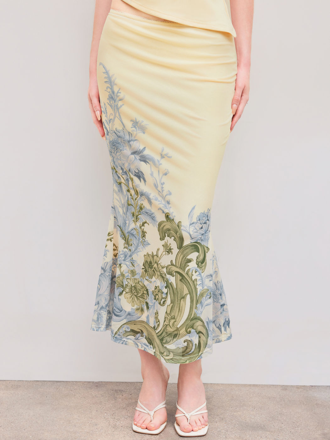 Mesh Mid Rise Floral Mermaid Maxi Skirt 