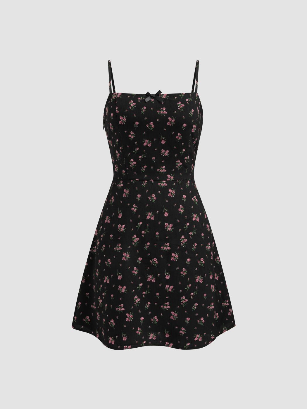 Square Neck Floral Bowknot Cami Mini Dress