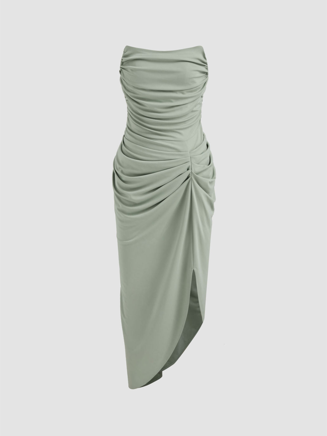 Einfarbiges Gerafftes Asymmetrisches Tube Midikleid