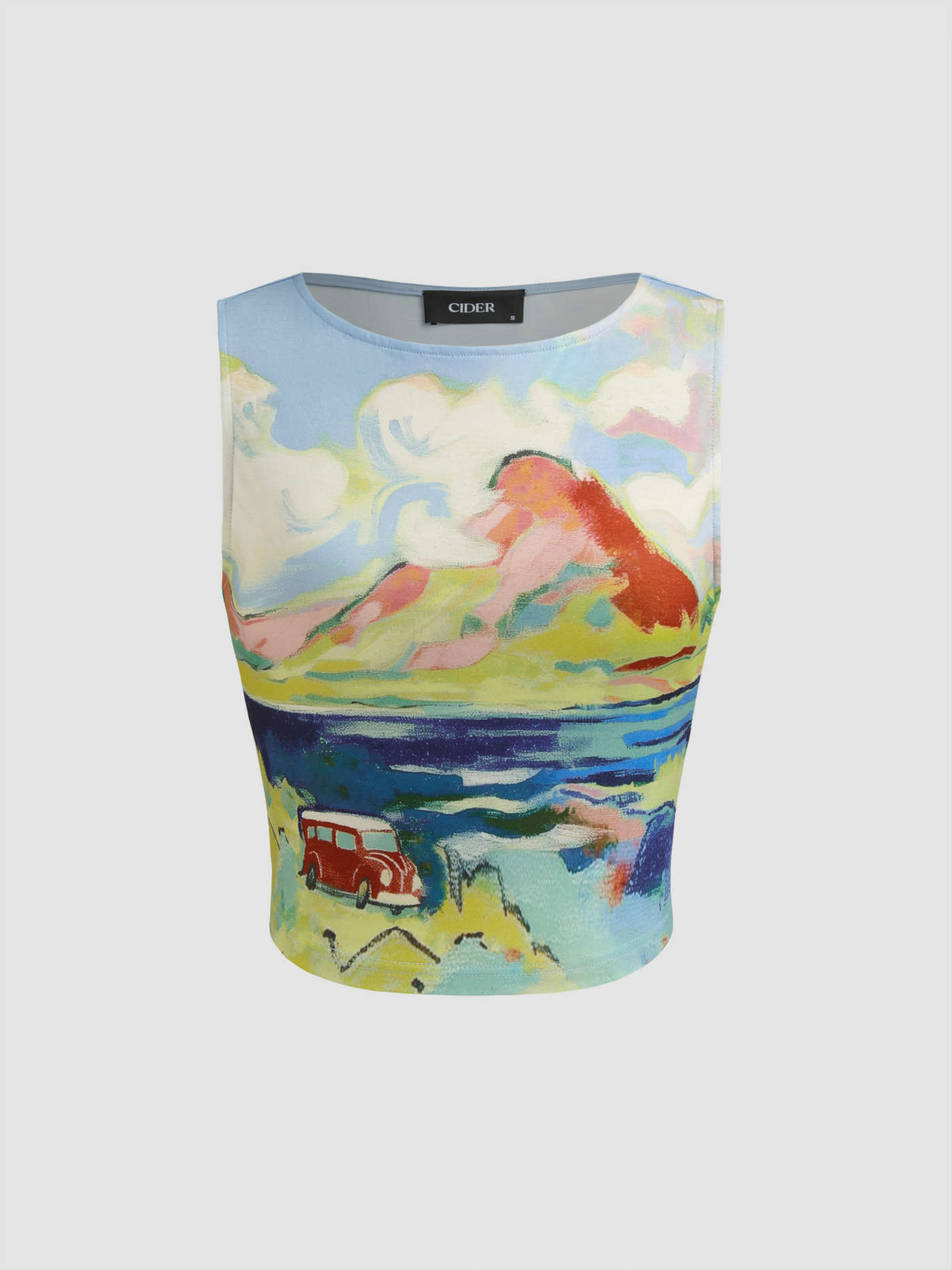 Round Neck Oil Painting Graphic Crop Tank Top 