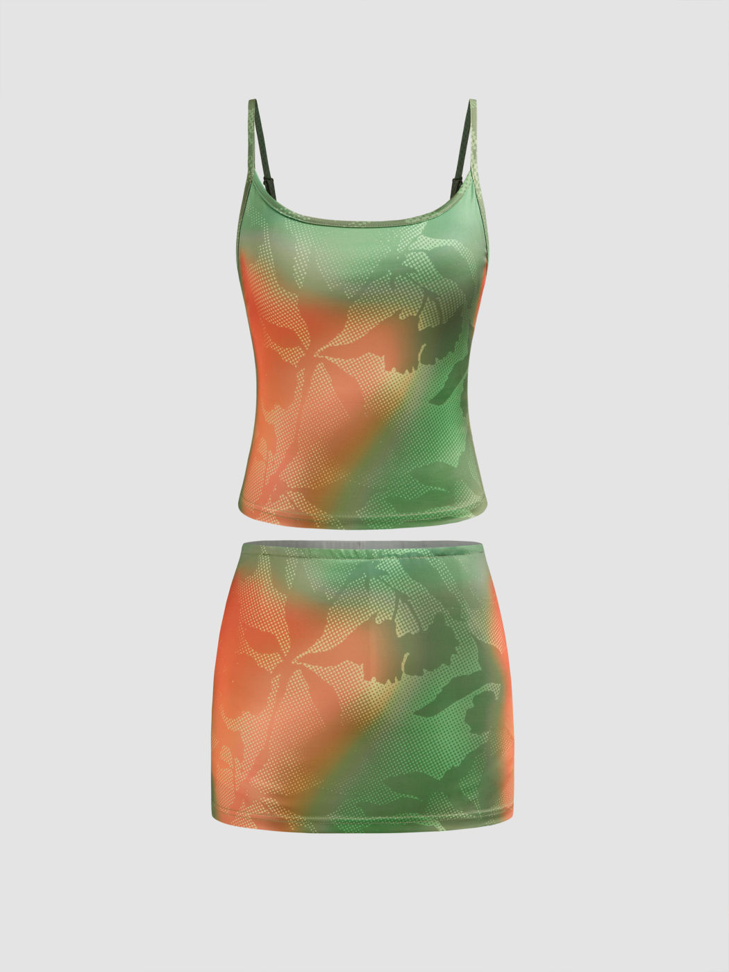 Scoop Neckline Gradient Crop Cami Top With Low Rise Gradient Mini Skirt