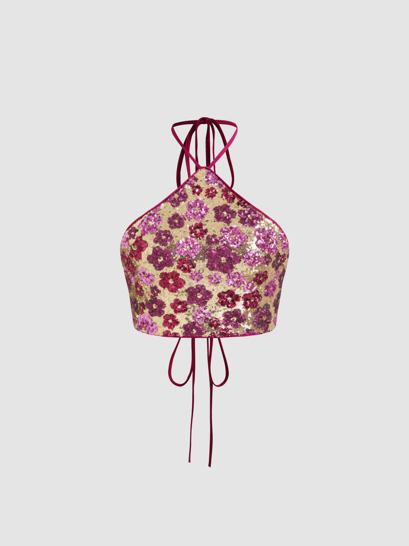 Sequins Sequin Halter Floral Crop Top For Fête/Clubbing