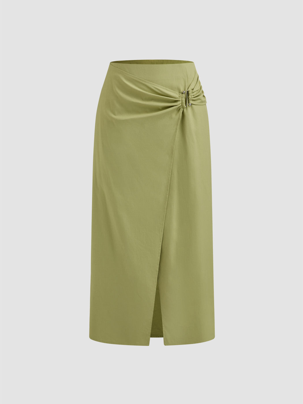 Cotton-blend Mid Rise Solid Pierced Split Maxi Skirt